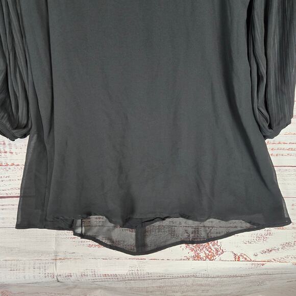UO Y2K Whimsigoth Chiffon Black Babydoll Dress Sz 12 Flowy Pleated Puff Sleeves - Picture 5 of 16